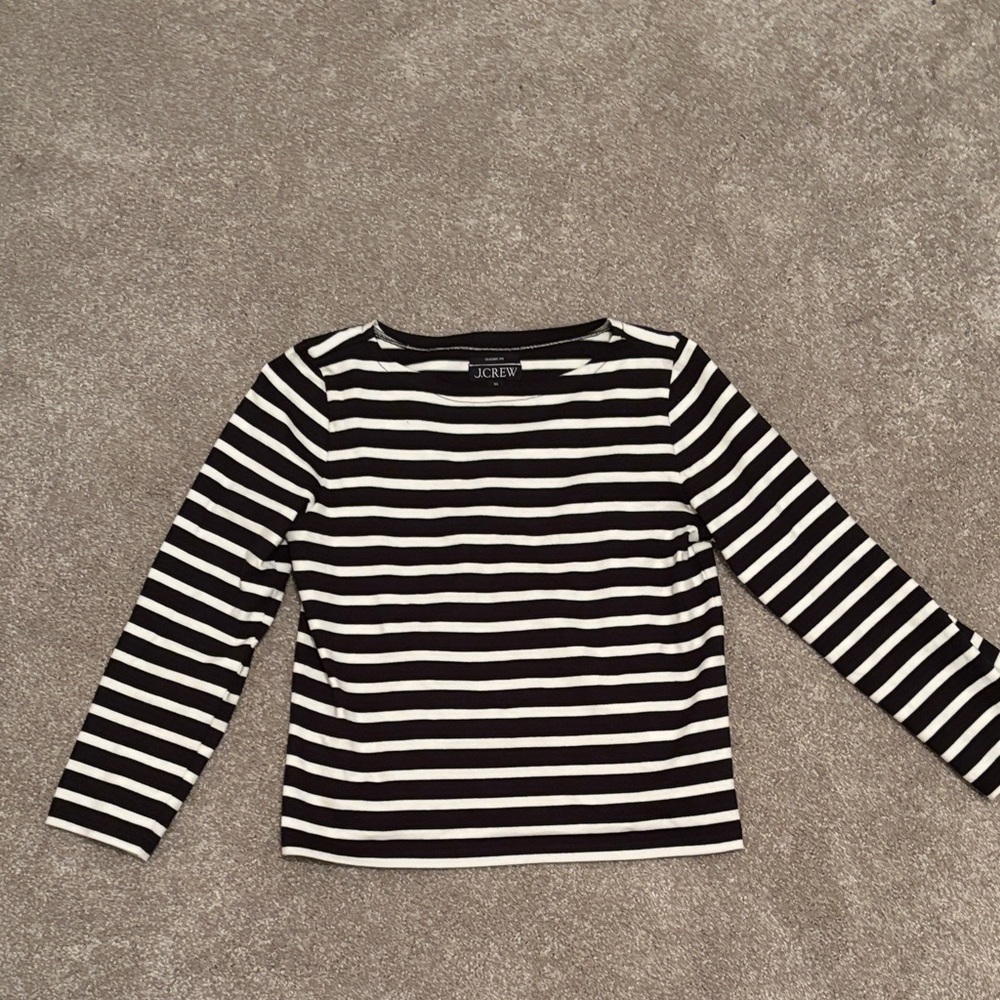 J. Crew Women's Boatneck Long Sleeve Striped Top - Black and White 100% cotton